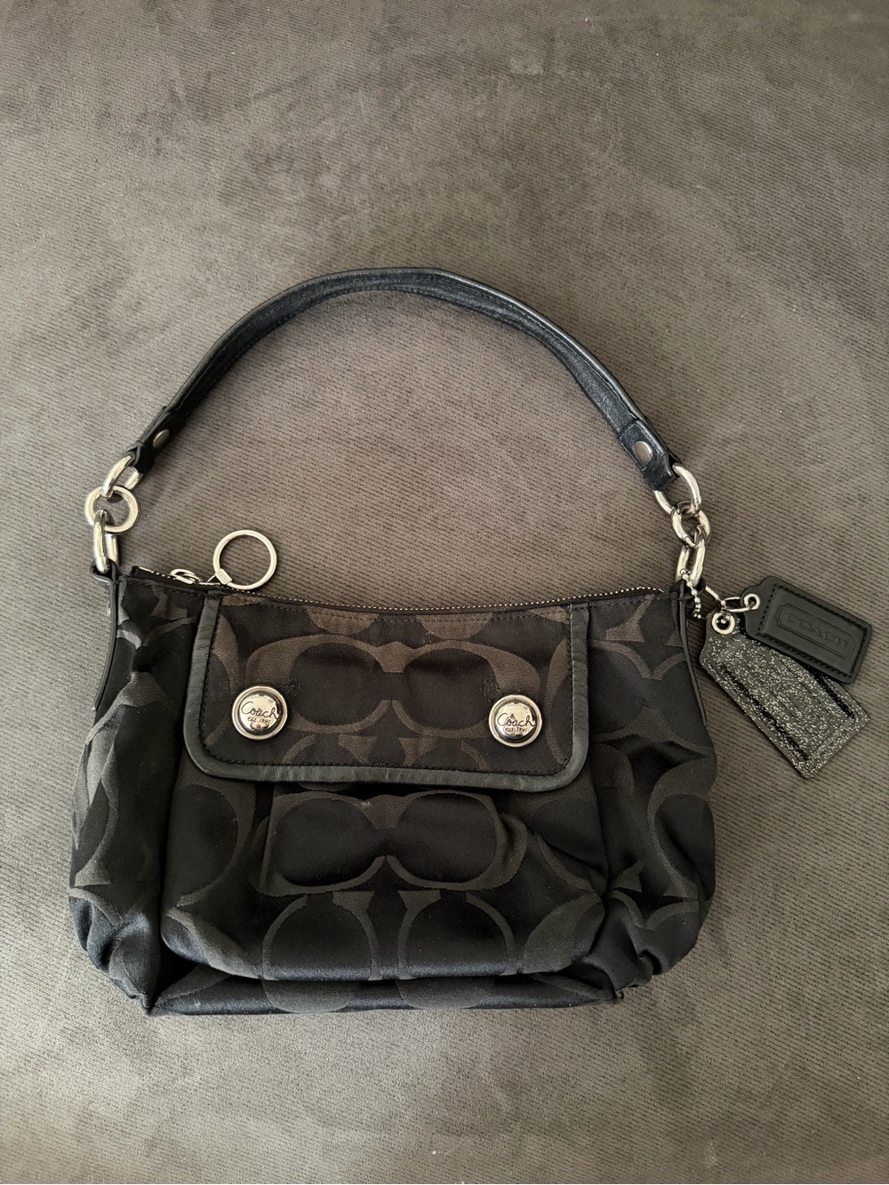 COACH Y2K Vintage Poppy Black Signature C Logo Canvas Shoulder Bag Handbag 13833